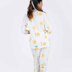 Leafy Mandarin White Pyjama set | Notched Collor | 100% Pure Cotton | Bio-Washed | Manufacture to Consumer Direct sale
