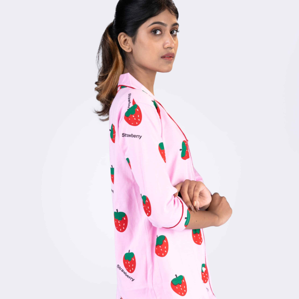 Berry Dream Pink Pyjama Set | Notched Collor | 100% Pure Cotton | Bio-Washed | Manufacture to Consumer Direct sale