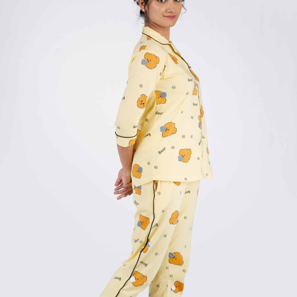 Teddy Dreams Yellow Pyjama Set | Notched Collor | 100% Pure Cotton | Bio-Washed | Manufacture to Consumer Direct sale