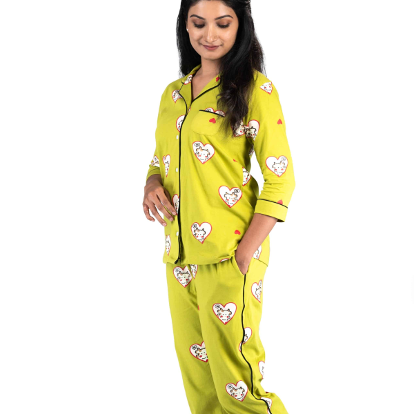 Calf Cutie Green Pyjama Set | Notched Collor | 100% Pure Cotton | Bio-Washed | Manufacture to Consumer Direct sale