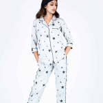 Sapphire Strawberry Blue Pyjama Set | Notched Collor | 100% Pure Cotton | Bio-Washed | Manufacture to Consumer Direct sale
