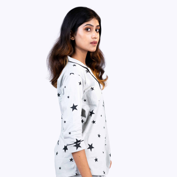 Sapphire Strawberry Blue Pyjama Set | Notched Collor | 100% Pure Cotton | Bio-Washed | Manufacture to Consumer Direct sale