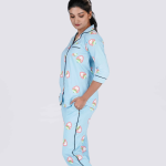 Sapphire Strawberry Blue Pyjama Set | Notched Collor | 100% Pure Cotton | Bio-Washed | Manufacture to Consumer Direct sale