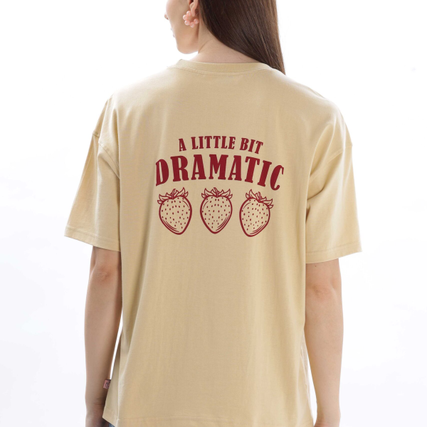 Womens Dramatic Printed Cream Beige Oversized T-shirt | Round Neck | 100% Pure Cotton | Bio-Washed | Manufacture to Consumer Direct sale