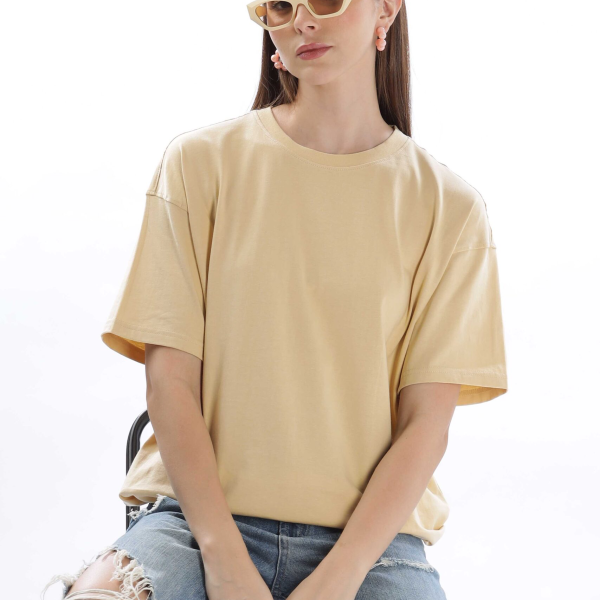 Womens Dramatic Printed Cream Beige Oversized T-shirt | Round Neck | 100% Pure Cotton | Bio-Washed | Manufacture to Consumer Direct sale