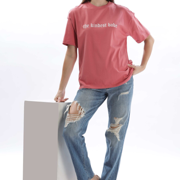 Womens Kindest Babe Printed Peach Oversized T-shirt | Round Neck | 100% Pure Cotton | Bio-Washed | Manufacture to Consumer Direct sale