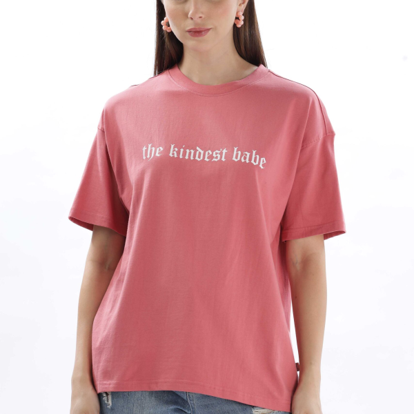 Womens Kindest Babe Printed Peach Oversized T-shirt | Round Neck | 100% Pure Cotton | Bio-Washed | Manufacture to Consumer Direct sale