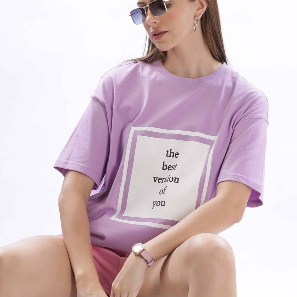 Womens Best Version Printed Purple Oversized T-shirt | Round Neck | 100% Pure Cotton | Bio-Washed | Manufacture to Consumer Direct sale